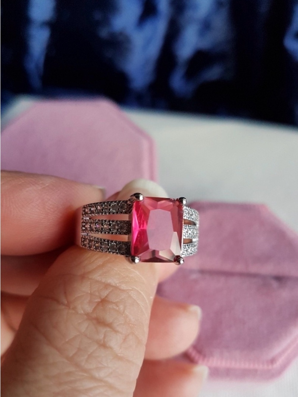 Swarovski Elements 925 Sterling Silver Emerald-cut Garnet Red Ring NEW